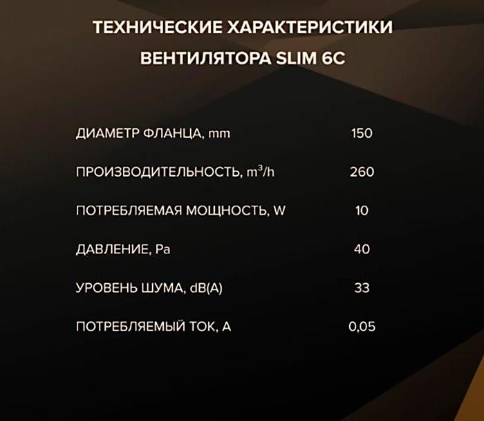 Вентилятор накладной SLIM 6C, 150 мм (подшипник, обратный клапан, тихий)