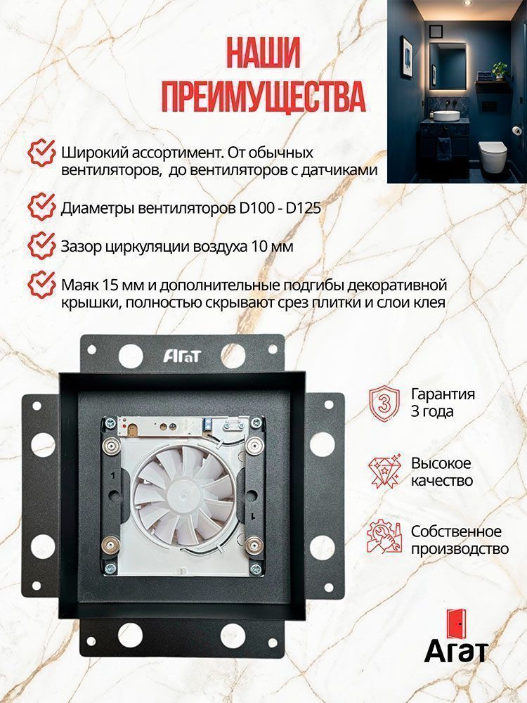 Keramo Air-Vent Premium 170х170 D100 черная (таймер)